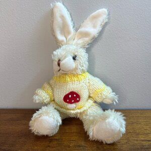 Vintage Hugfun Bunny Rabbit 11" Plush Yellow Red Mushroom Sweater 1999